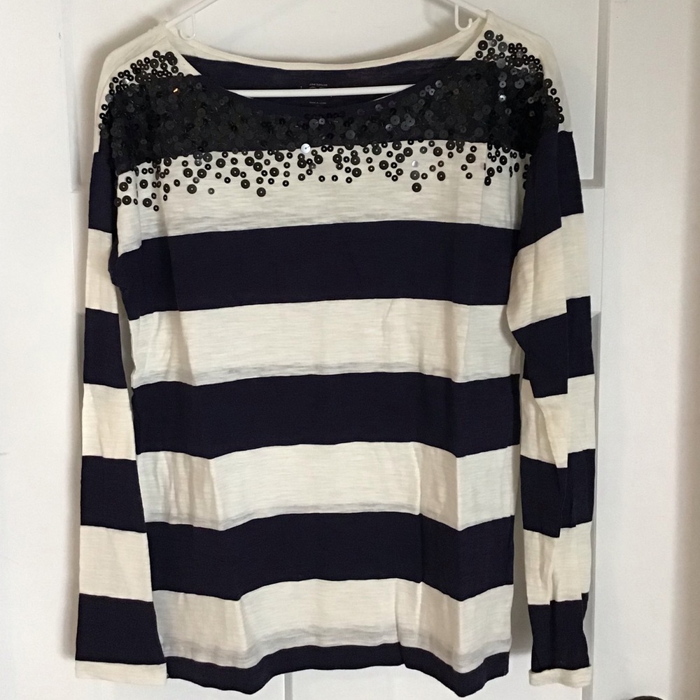 Navy and cream striped shirt